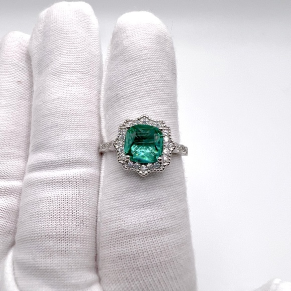 Sterling Silver Simulated Paraiba Tourmaline CZ Ring - Picture 15 of 17